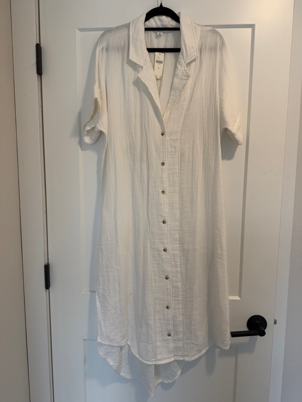 Anthro White Gauze Button Front Shirt Dress - sz M